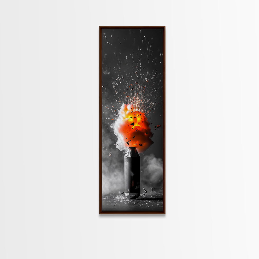 Fire Burst, Orange Explosion, Energy Impact, Fiery Blast, Framed Canvas Print, Abstract Modern Art, Gamer Room Decor, Bold Statement Piece