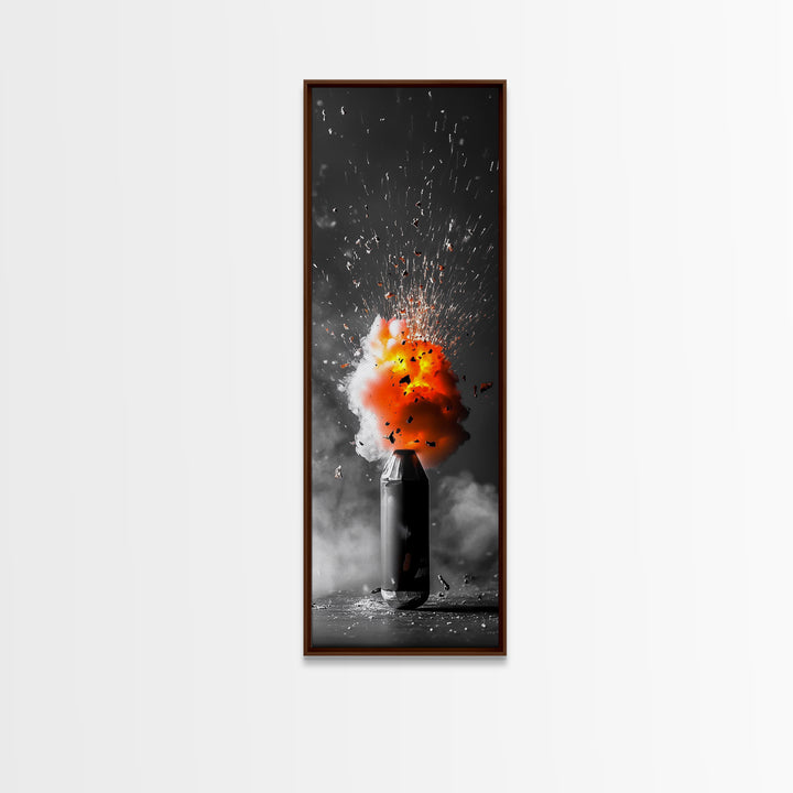 Fire Burst, Orange Explosion, Energy Impact, Fiery Blast, Framed Canvas Print, Abstract Modern Art, Gamer Room Decor, Bold Statement Piece