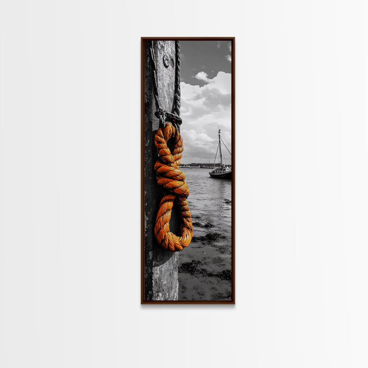 Nautical Rope, Coastal Knot, Seaside Life, Framed Canvas Print, Rustic Bathroom Art, Fishing Wall Decor, Harbor Style, Marine Decor