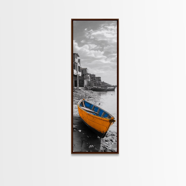 Yellow Boat, Coastal Wall Art, Seaside Home Decor, Beach Photography, Canvas Print, Nautical Theme, Bathroom Art, Minimalist Seascape