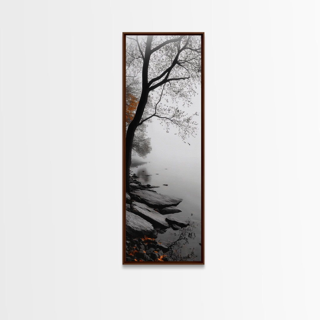 Foggy Lake, Autumn Forest, Peaceful Morning Landscape, Canvas Print, Minimalist Wall Art, Zen Bedroom Decor, Serene Fall Artwork