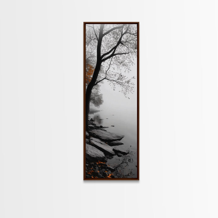 Foggy Lake, Autumn Forest, Peaceful Morning Landscape, Canvas Print, Minimalist Wall Art, Zen Bedroom Decor, Serene Fall Artwork