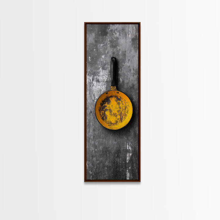 Yellow Pan, Rustic Kitchen, Bold Contrast, Culinary Wall Art, Framed Canvas Print, Industrial Decor, Chef Gift Kitchen Wall Art