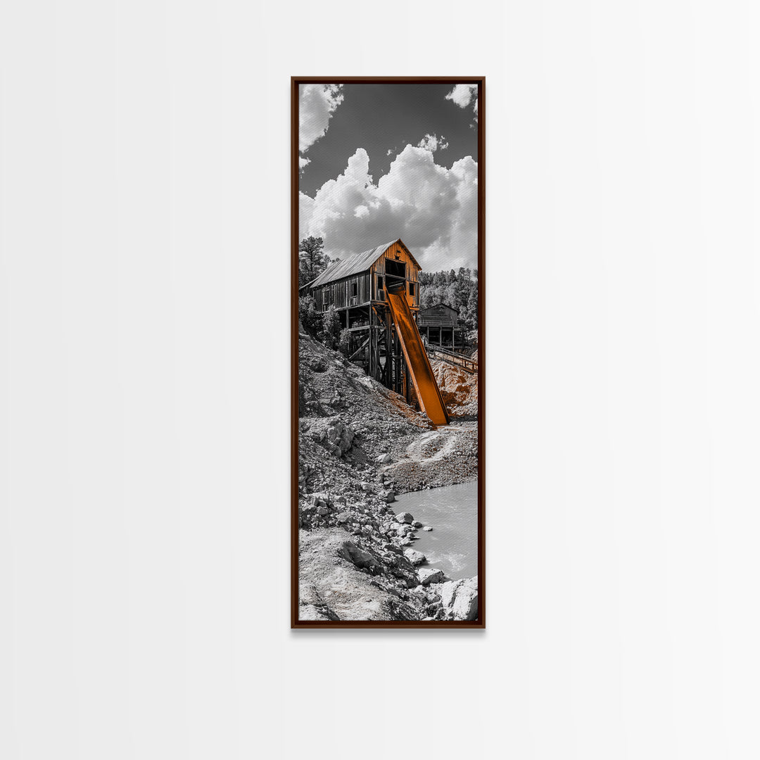 Mining Building, Rustic Industrial, Orange Slide, Historic Wall Art, Canvas Print, Western Decor, Man Cave Fall Style Artwork