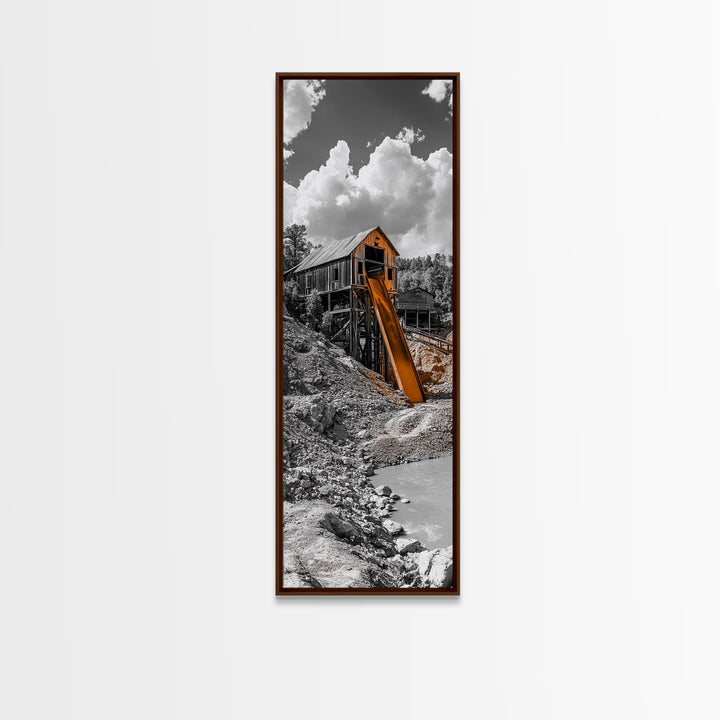 Mining Building, Rustic Industrial, Orange Slide, Historic Wall Art, Canvas Print, Western Decor, Man Cave Fall Style Artwork