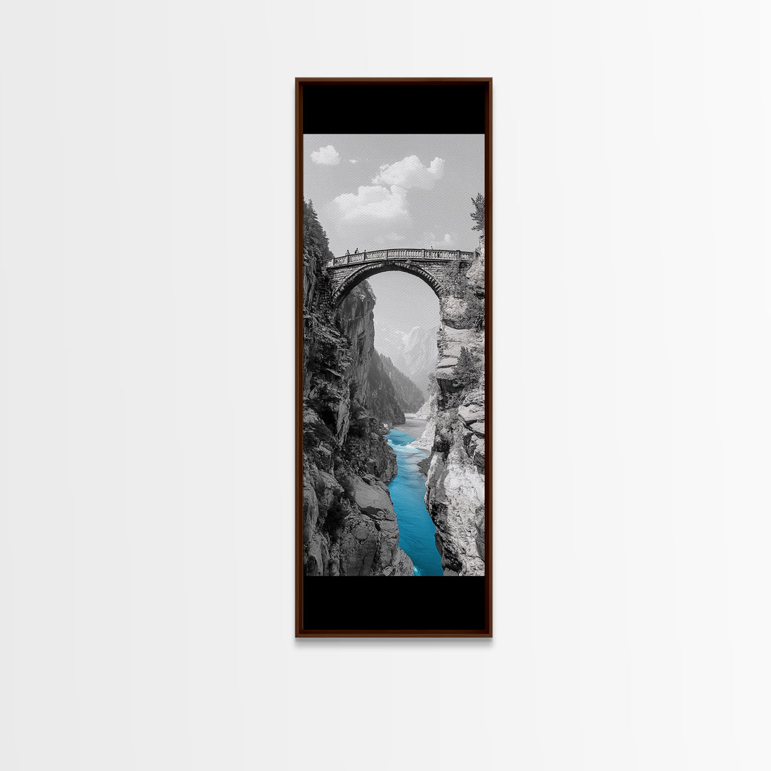Canyon Bridge, Turquoise River, Scenic View, Majestic Nature, Framed Canvas Print, Living Room Art, Travel Inspired Wall Decor