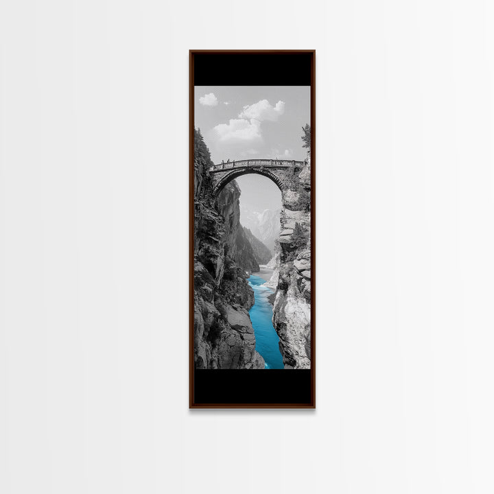 Canyon Bridge, Turquoise River, Scenic View, Majestic Nature, Framed Canvas Print, Living Room Art, Travel Inspired Wall Decor