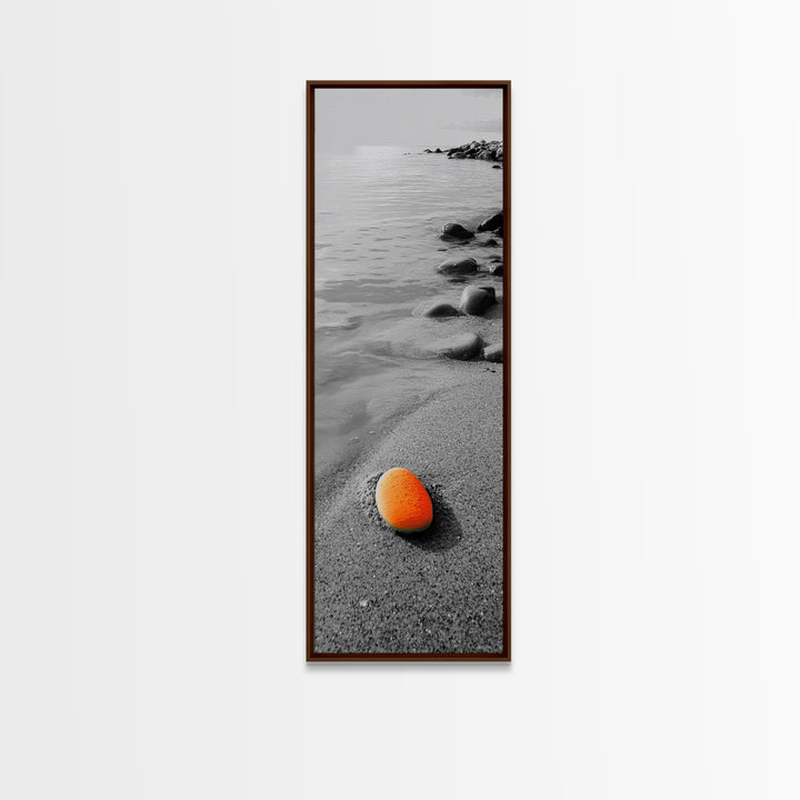 Orange Shore Stone, Minimalist Decor, Seaside Style, Beach Vibes, Framed Canvas Print Coastal Wall Art, Bathroom Decor, Modern Art