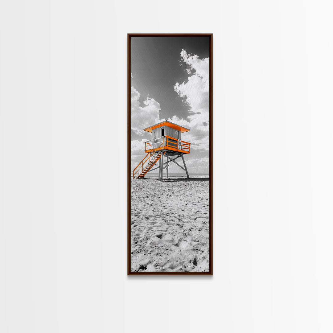Lifeguard Tower Beach, Summer Vibes, Ocean Escape, Coastal Charm, Framed Canvas Print Bathroom Wall Art, Bold Minimalist Seaside Art