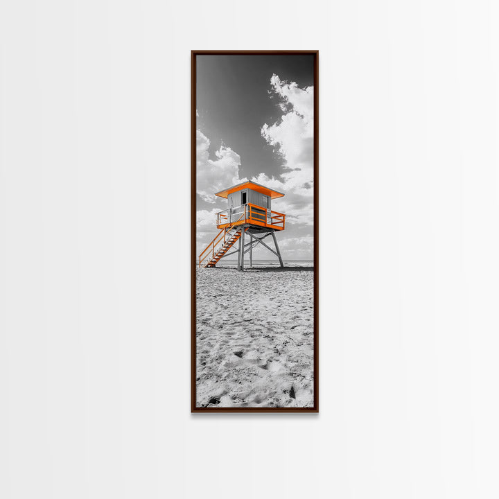 Lifeguard Tower Beach, Summer Vibes, Ocean Escape, Coastal Charm, Framed Canvas Print Bathroom Wall Art, Bold Minimalist Seaside Art