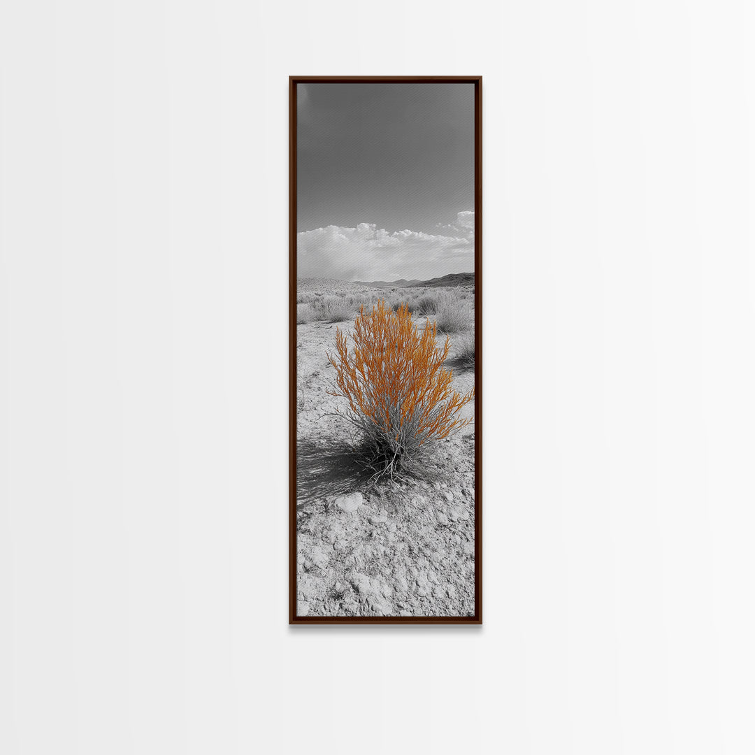 Desert Bush, Orange Foliage, Southwestern Scene, Minimalist Framed Canvas Print, desert landscape wall art, boho room decor