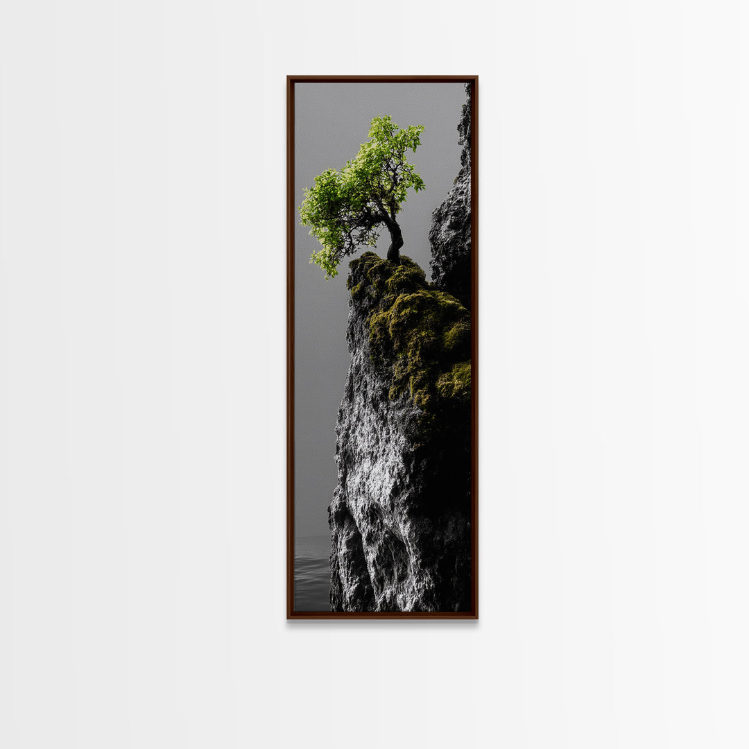 Tree of Life, Cliff Growth, Resilience Symbol, Nature Power, Framed Canvas Print, motivational office art, surreal landscape decor