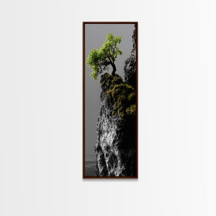 Tree of Life, Cliff Growth, Resilience Symbol, Nature Power, Framed Canvas Print, motivational office art, surreal landscape decor