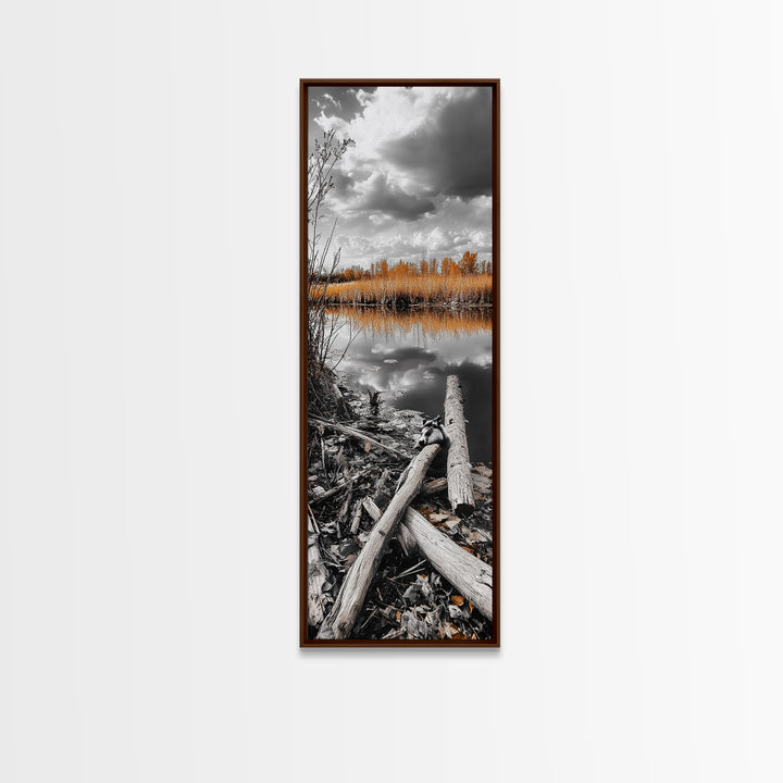 Autumn River, Nature Scene, Golden Reeds, Rustic Beauty, Framed Canvas Print, Fall Decor, Cabin Wall Art, Nature Lover Gift, Country Home