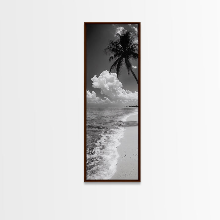 Tropical Palm, Beach Scene, Coastal Vibes, Framed Canvas Print, Relaxing Ocean Art, Bathroom Wall Decor, Minimalist Seaside Landscape