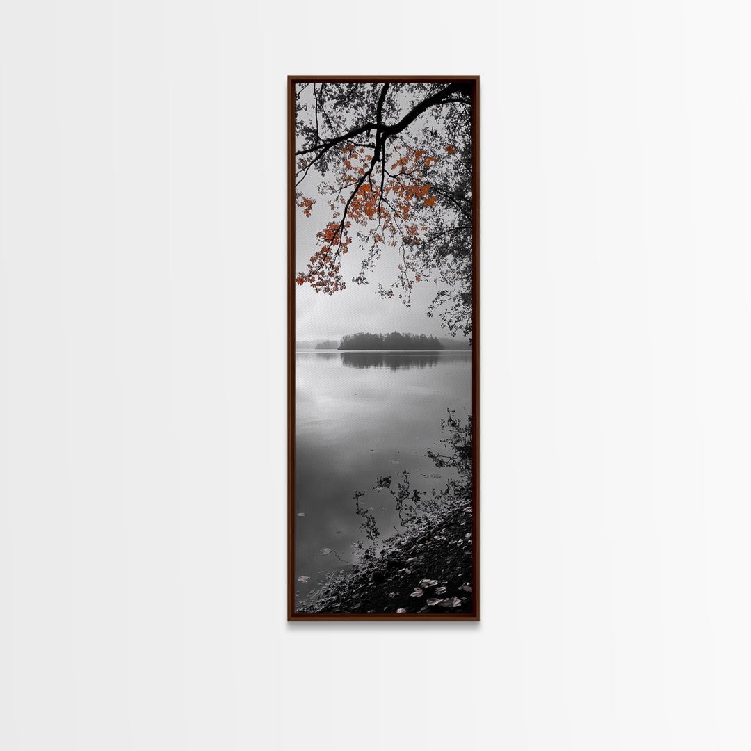 Autumn Leaves, Peaceful Lake, Misty Morning, Nature Silence, Canvas Print, Fall Wall Art, Neutral Bedroom Decor, Minimalist Photography