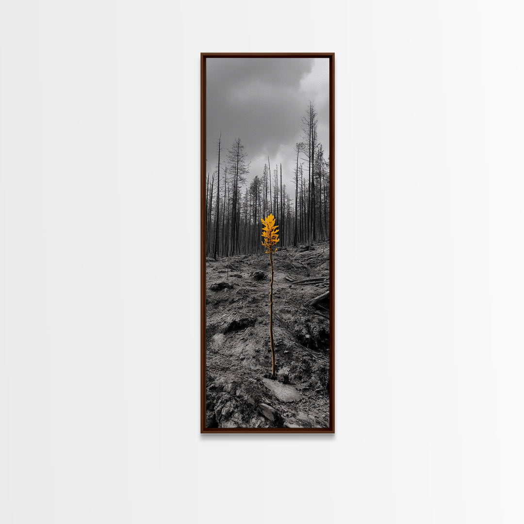 Lone Sprout, Forest Renewal, Emotional Nature Scene, Moody Landscape Art, Framed Canvas Print, Autumn Wall Decor, Rustic Nature Style