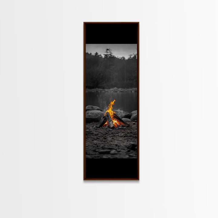 Campfire Serenity, Rustic Landscape, Outdoor Flames, Canvas Print, Cabin Wall Art, Autumn Nature Decor, Adventure Themed Art