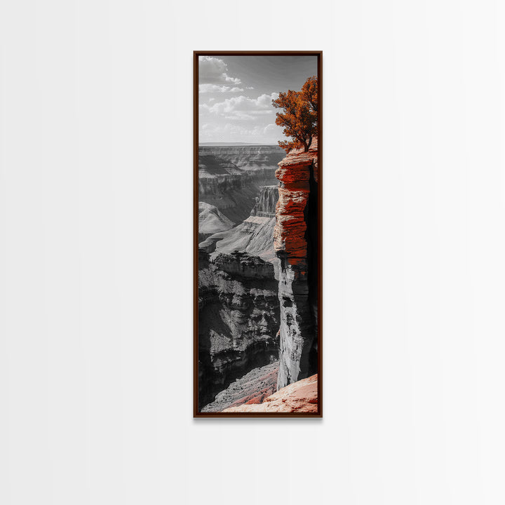 Desert Canyon Cliff, Fall Tree Landscape, Adventure Nature Art, Framed Canvas Print, Earth Tone Wall Decor, Southwest Living Room Art