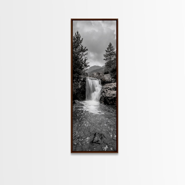Waterfall Serenity, Mountain Stream Scene, Calming Nature Wall Art, Framed Canvas Print, Neutral Tones Decor, Bathroom or Spa Room Art