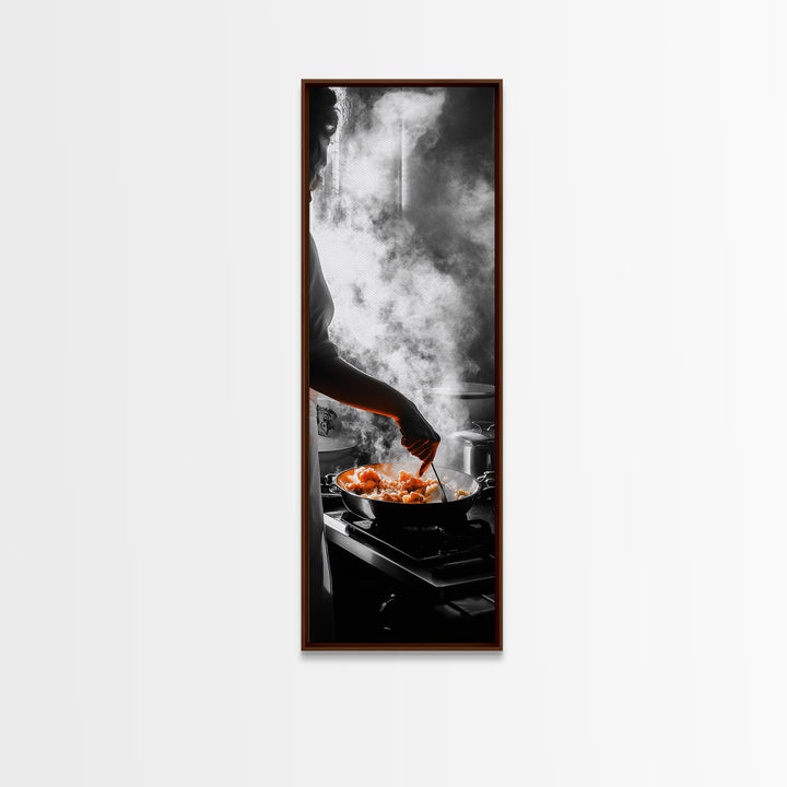 Cooking Scene, Kitchen Glow, Culinary Passion, Framed Canvas Print, Rustic Home Decor, Kitchen Wall Art, Warm Chef-Inspired Accent Piece