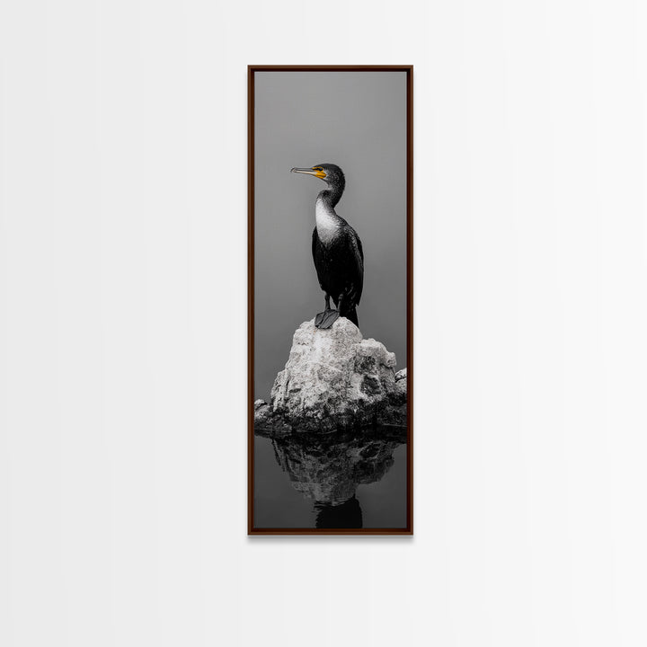 Cormorant Bird, Coastal Bird Art, Water Bird, Minimal Nature Art, Black and White Wildlife, Framed Canvas Print, Modern Entryway Wall Art