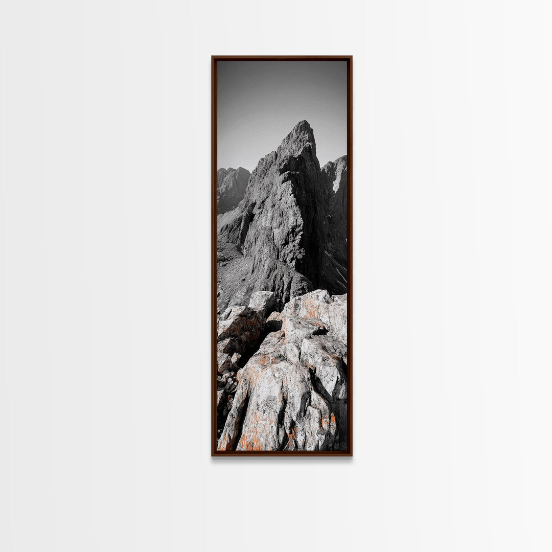 Rugged Mountain, Rocky Cliff, Adventure Landscape, Highland Scene, Nature Travel Art, Framed Canvas Print, Rustic Cabin Wall Decor