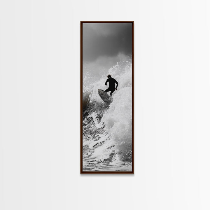 Surfer Wave, Extreme Sports, Ocean Power, Surf Culture, Dynamic Motion Shot, Framed Canvas Print, Coastal Teen Bedroom Wall Art