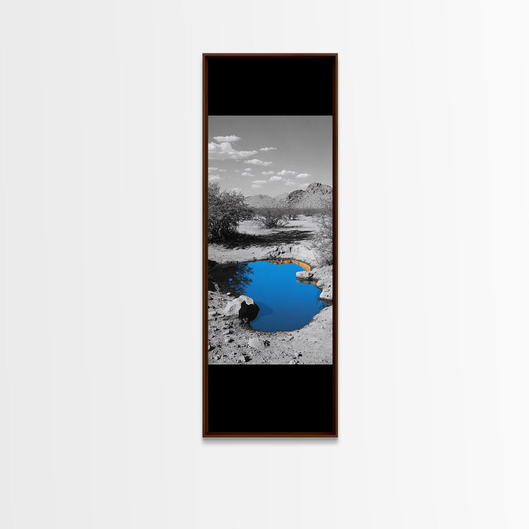 Blue Oasis, Desert Pool, Tranquil Reflection, Minimalist Landscape, Framed Canvas Print, Serene Entryway Wall Art, Calm Southwestern Decor
