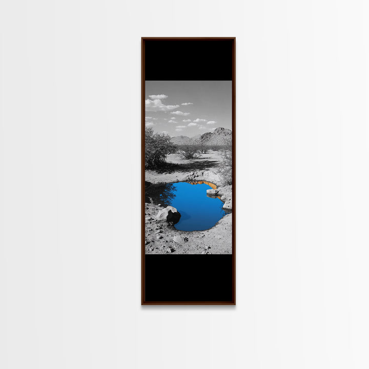 Blue Oasis, Desert Pool, Tranquil Reflection, Minimalist Landscape, Framed Canvas Print, Serene Entryway Wall Art, Calm Southwestern Decor