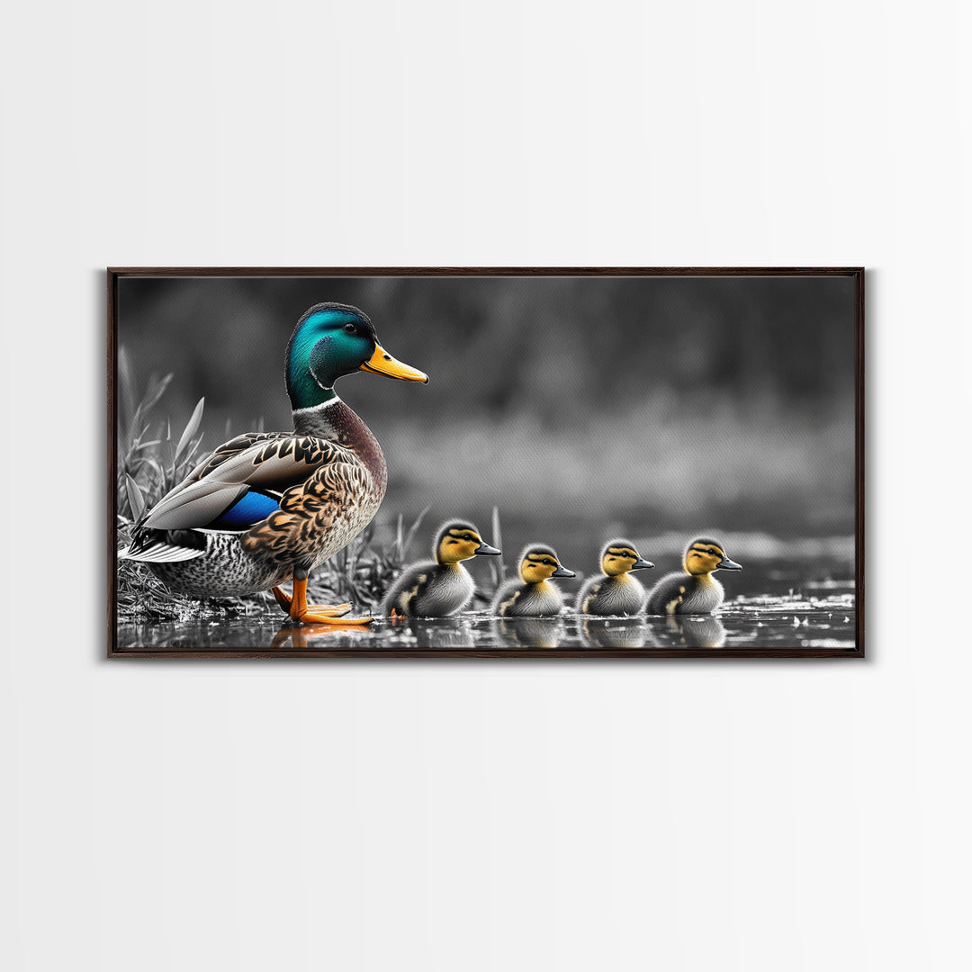 Duck Family, Pond Life, Nature Scene, Wildlife Photography, Canvas Print, Nursery Wall Art, Cute Animal Print, Nature Lover Gift Idea