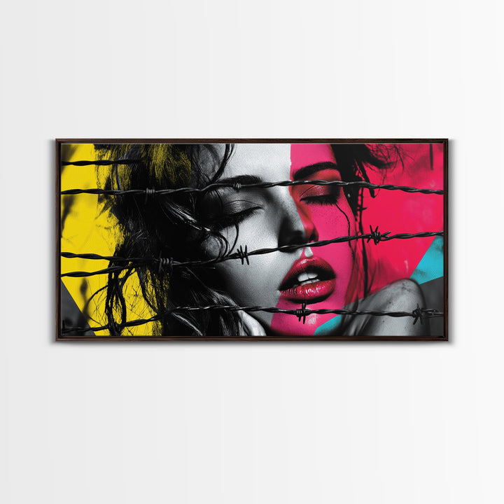 Barbed Beauty, Pop Art Woman, Bold Portrait, Emotional Wall Decor, Framed Canvas Print, Bedroom Wall Art, Modern Graffiti Style, Urban Pop