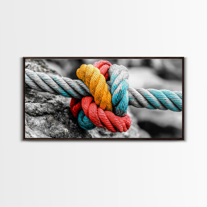 Nautical Knot, Bold Rope, Maritime Wall Decor, Framed Canvas Print, Rustic Coastal Art, Nautical Theme, Bathroom Wall Art, Industrial Art
