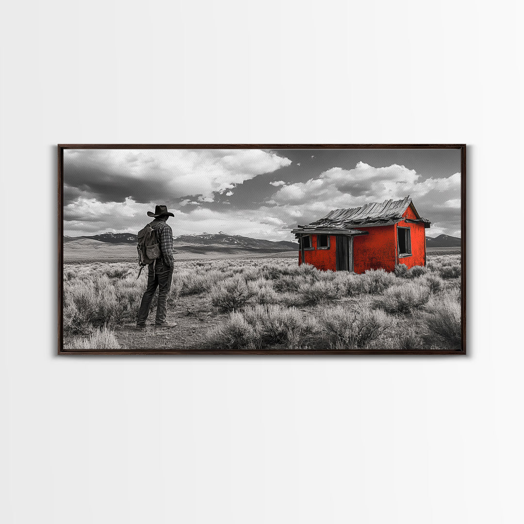 Cowboy Life, Red Shack, Desert Scene, American West, Canvas Print, Rustic Western Decor, Man Cave Wall Art, Adventure Aesthetic