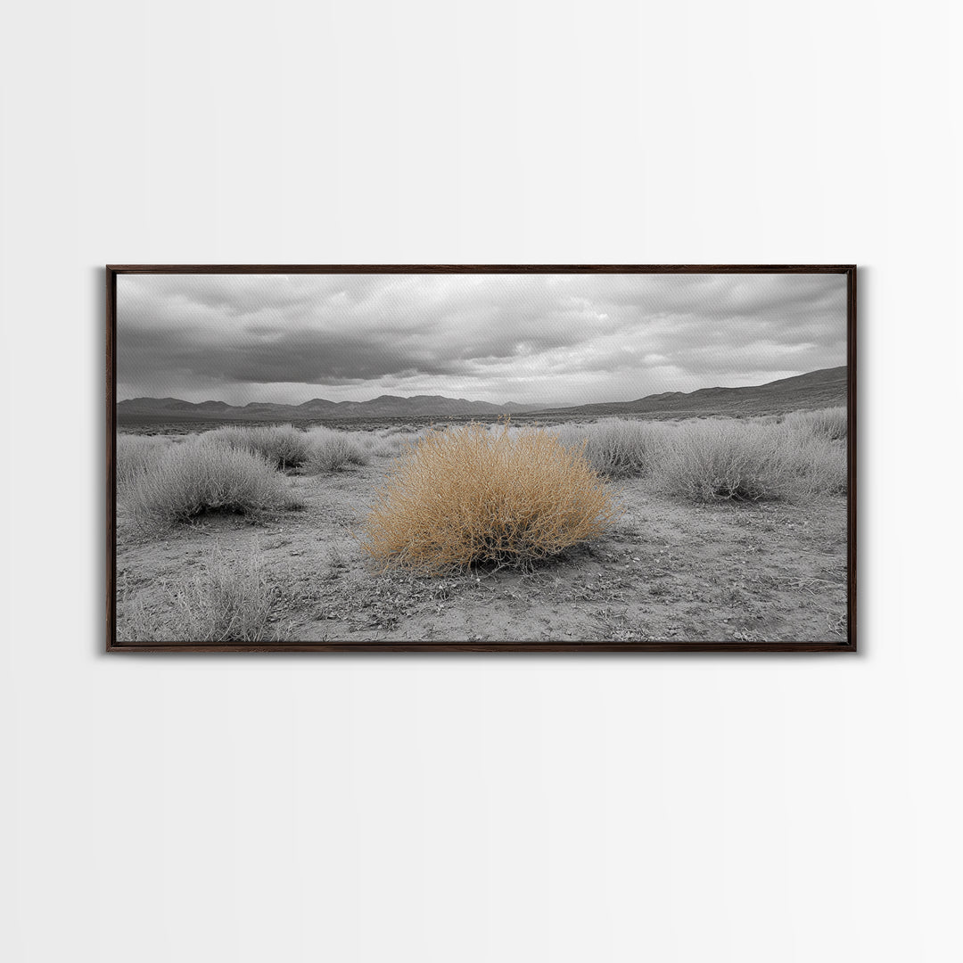 Desert Scene, Tumbleweed Beauty, Arid Landscape, Western Mood, Framed Canvas Print, Neutral Art, Entryway Wall Art, Rustic Home Style