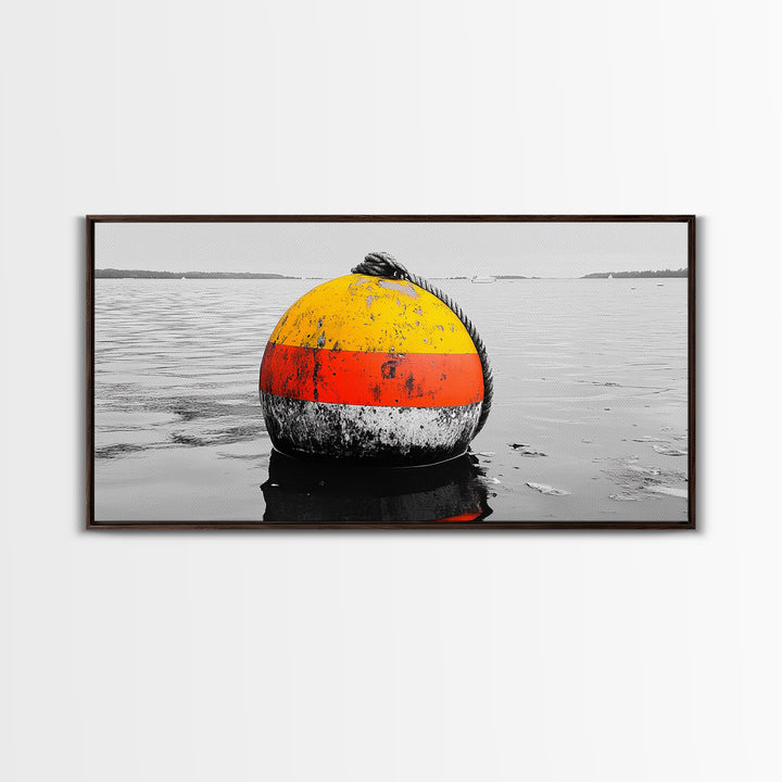 Buoy Pop, Marine Marker, Vibrant Sea, Nautical Life, Framed Canvas Print, Coastal Wall Art, Bathroom Decor, Bold Ocean Aesthetic