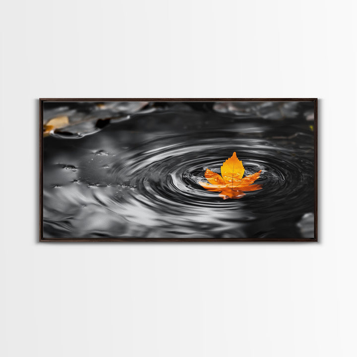 Autumn Leaf Ripple, Nature Zen Moment, Framed Canvas Print, Fall Wall Decor, Minimalist Art, Bathroom or Spa Wall Art, Peaceful Vibe