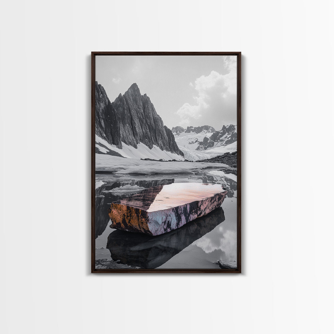 Glacial Rock, Abstract Ice Reflection, Surreal Landscape, Canvas Print, Nature Photography, Minimalist Winter Wall Art, Modern Decor