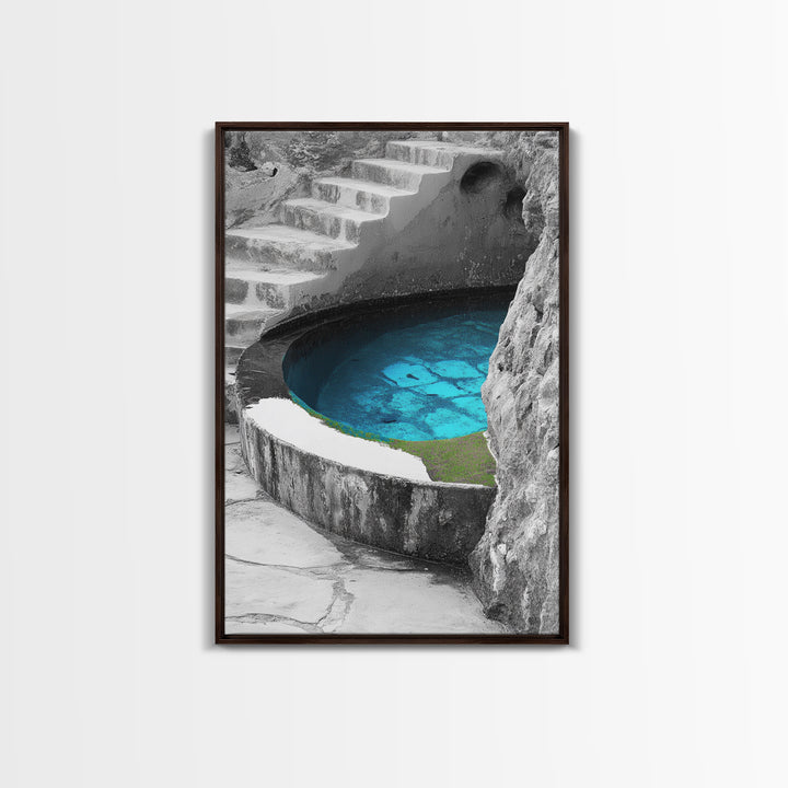 Blue Spring, Natural Oasis, Stone Pool, Canvas Print, Spa Bathroom Wall Art, Tranquil Escape, Minimalist Water Photography, Zen Vibes