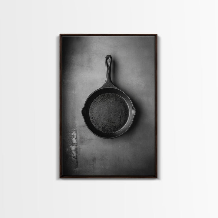 Cast Iron Pan, Rustic Kitchen, Black White Still Life, Framed Canvas Print, Kitchen Wall Art, Farmhouse Cooking Decor, Chef Gift Idea