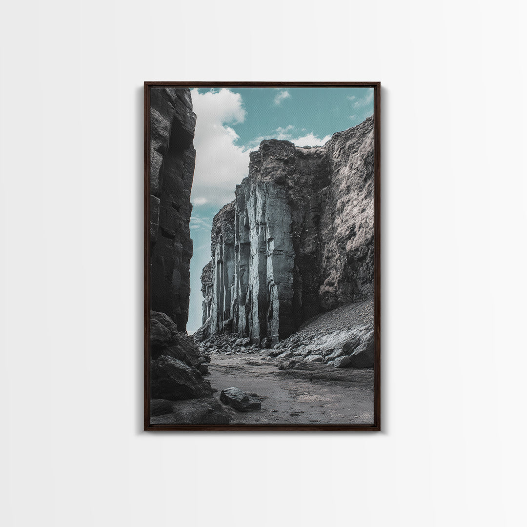 Canyon Rocks, Earth Tones, Cliff Path, Scenic Sky, Framed Canvas Print modern rustic art, desert wall decor, hallway landscape canvas