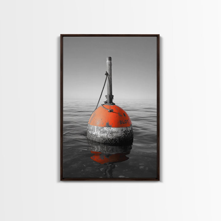 Ocean Buoy, Red Marker, Maritime Minimalism, Canvas Print, Coastal Bathroom Art, Nautical Wall Decor, Marine Industrial Aesthetic