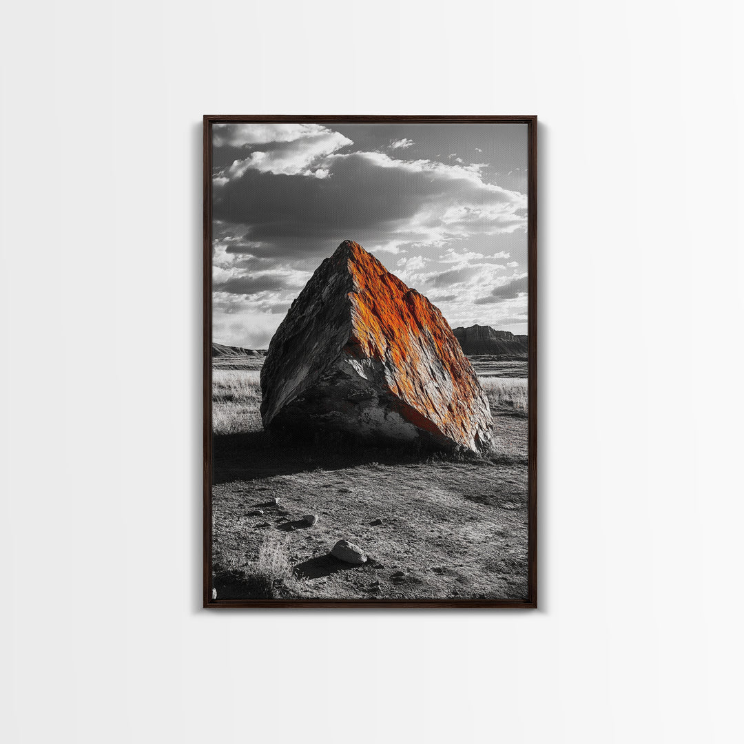 Red Rock, Sunset Boulders, Wild West Plains, Canvas Print, Desert Landscape Art, Living Room Wall Decor, Nature Photography