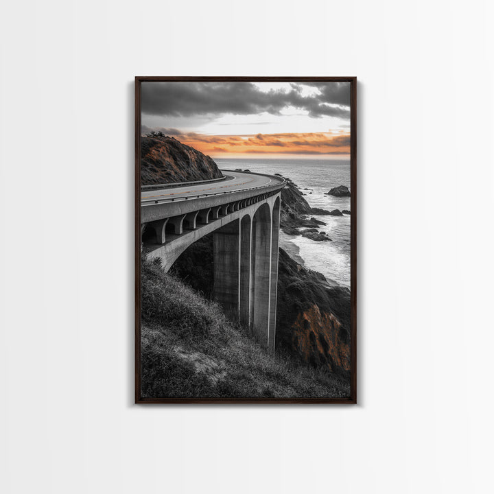 Coastal Highway, Sunset Drive, Scenic Bridge, Canvas Print, Road Trip Wall Art, Adventure Landscape Art, Living Room Statement Piece