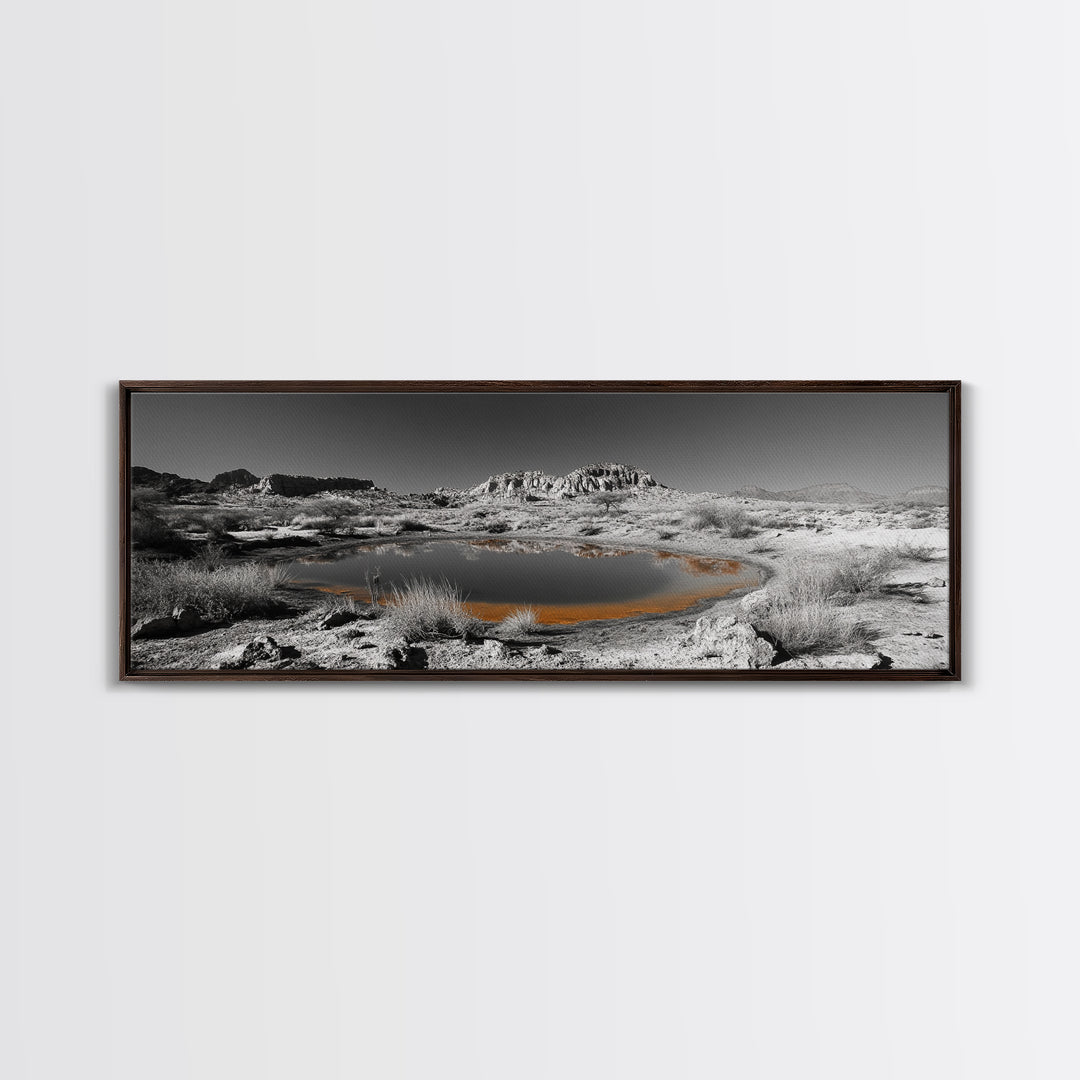 Desert Water Reflection, Desert Pond Scene, Minimalist Landscape Art, Framed Canvas Print, Neutral Wall Decor, Tranquil Nature Artwork