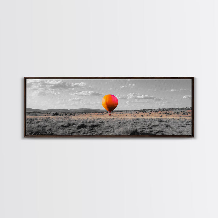 Hot Air Balloon, Colorful Sky, Open Field, Adventure Art, Framed Canvas Print, Whimsical Decor, Playroom Wall Art, Travel Theme