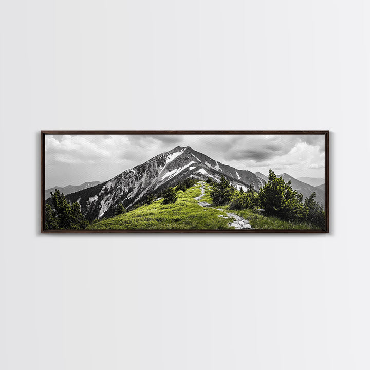 Mountain Hike Path, Scenic Peak Trail, Nature Landscape, Framed Canvas Print, Modern Cabin Decor, Adventure Wall Art, Minimalist Style