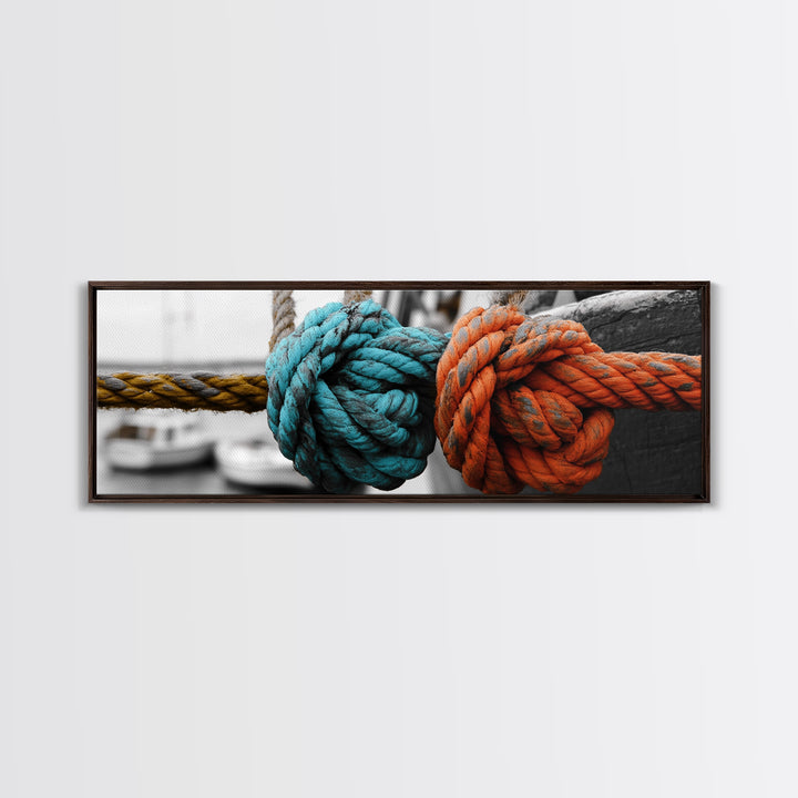 Nautical Knots, Bold Rope Texture, Ocean Dock Detail, Framed Canvas Print, Coastal Wall Art, Bathroom Decor, Rustic Nautical Style