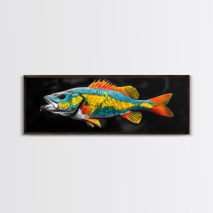 Tropical Fish, Vibrant Colors, Bold Sea Life, Black Background, Framed Canvas Print, Kitchen Wall Art, Modern Coastal Art