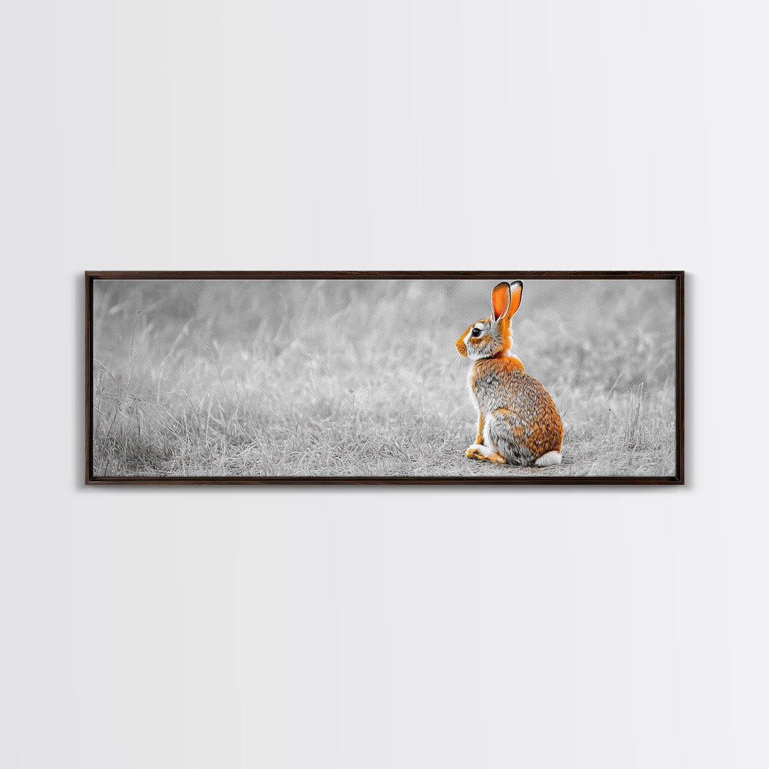 Orange Rabbit, Grass Field, Whimsical Nature, Framed Canvas Print, kids room wall art, nursery animal print, neutral nursery, woodland boho